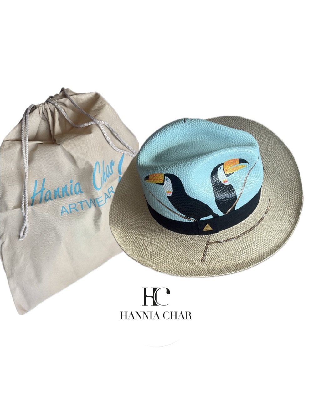 Hannia Char Toucan Fest Panama hat artisan hand made painted